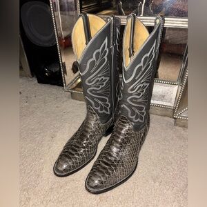 Vintage Tony Lama Gray Leather & Gray Snakeskin Western Cowboy Boot Mens 9 sold